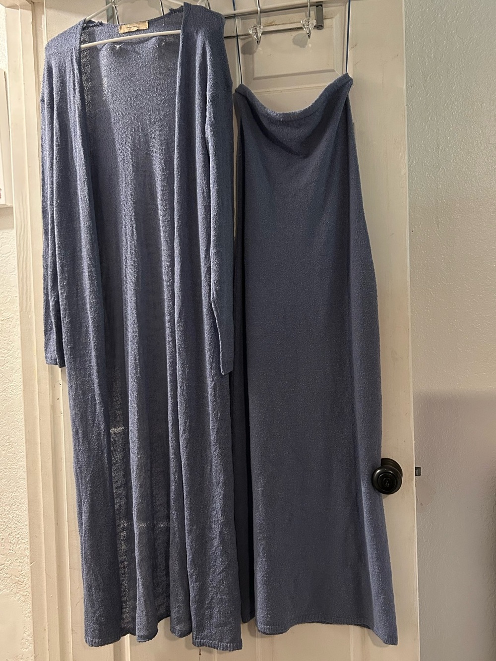 Free People Dusty Blue Knit Cardigan and Slip Skirt Set